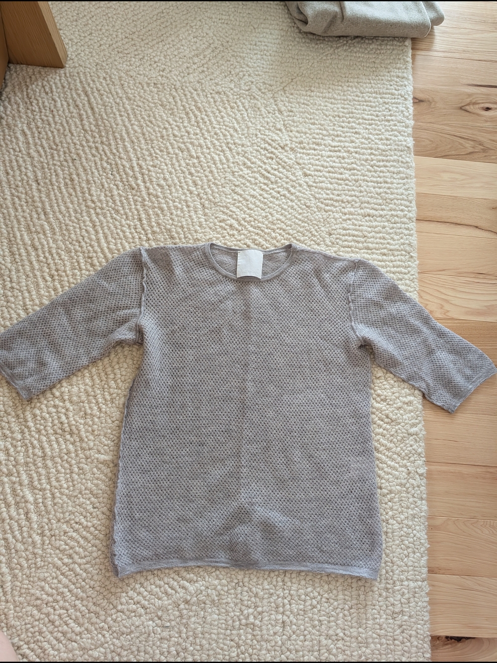 Light Gray Open-Knit Short Sleeve Sweater